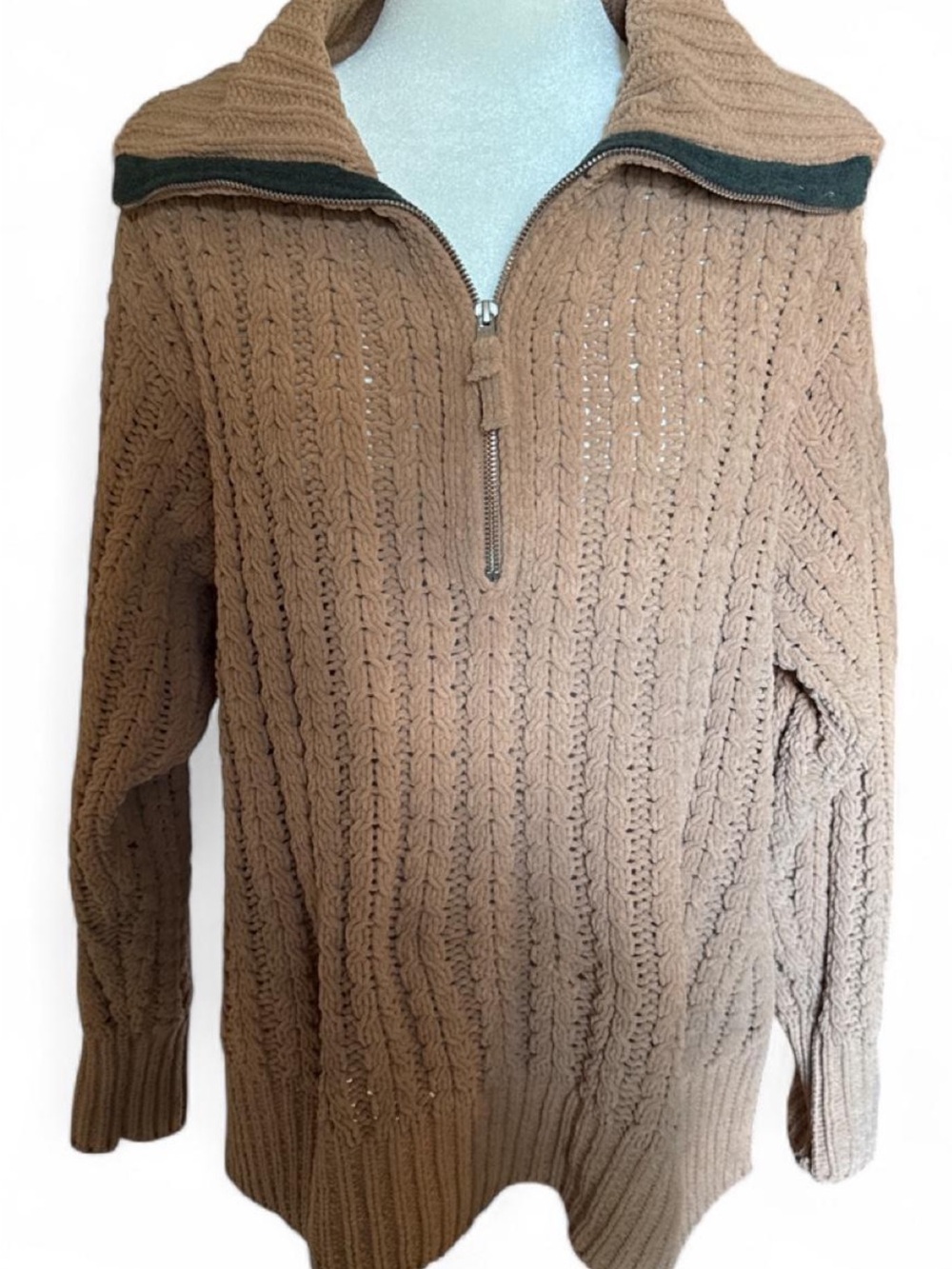 Aerie Tan Cable Knit Half-Zip Sweater